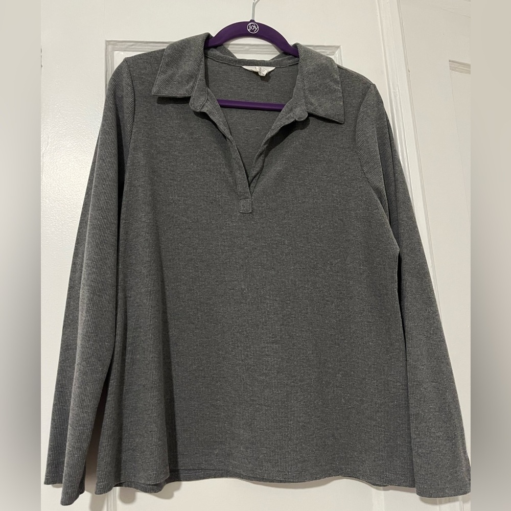 Caslon gray ribbed v-neck pullover
